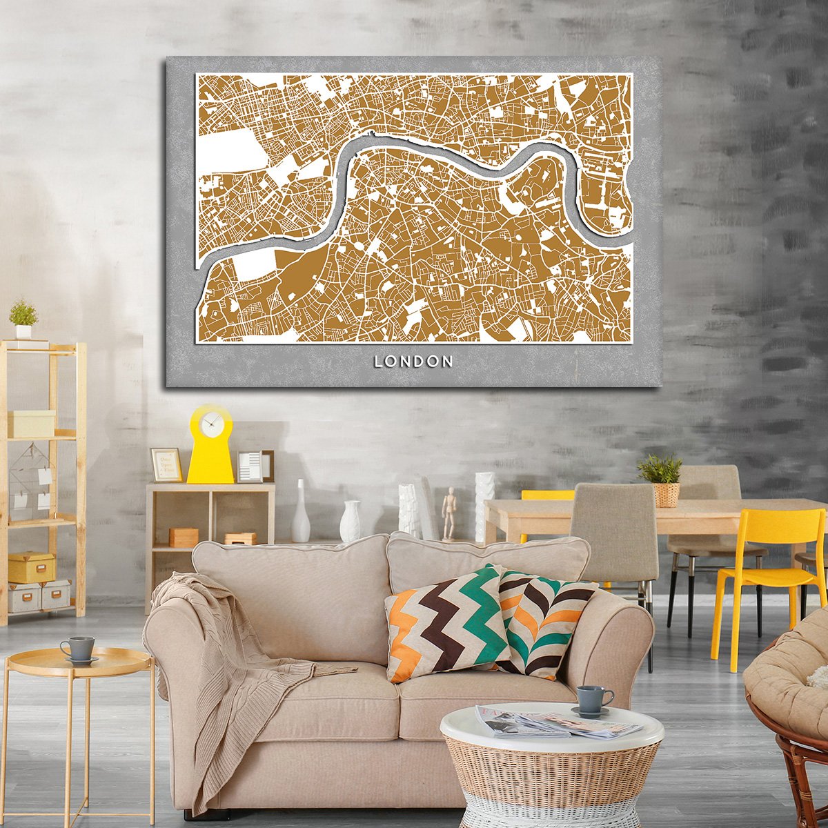 Golden London Map Multi Panel Canvas Wall Art