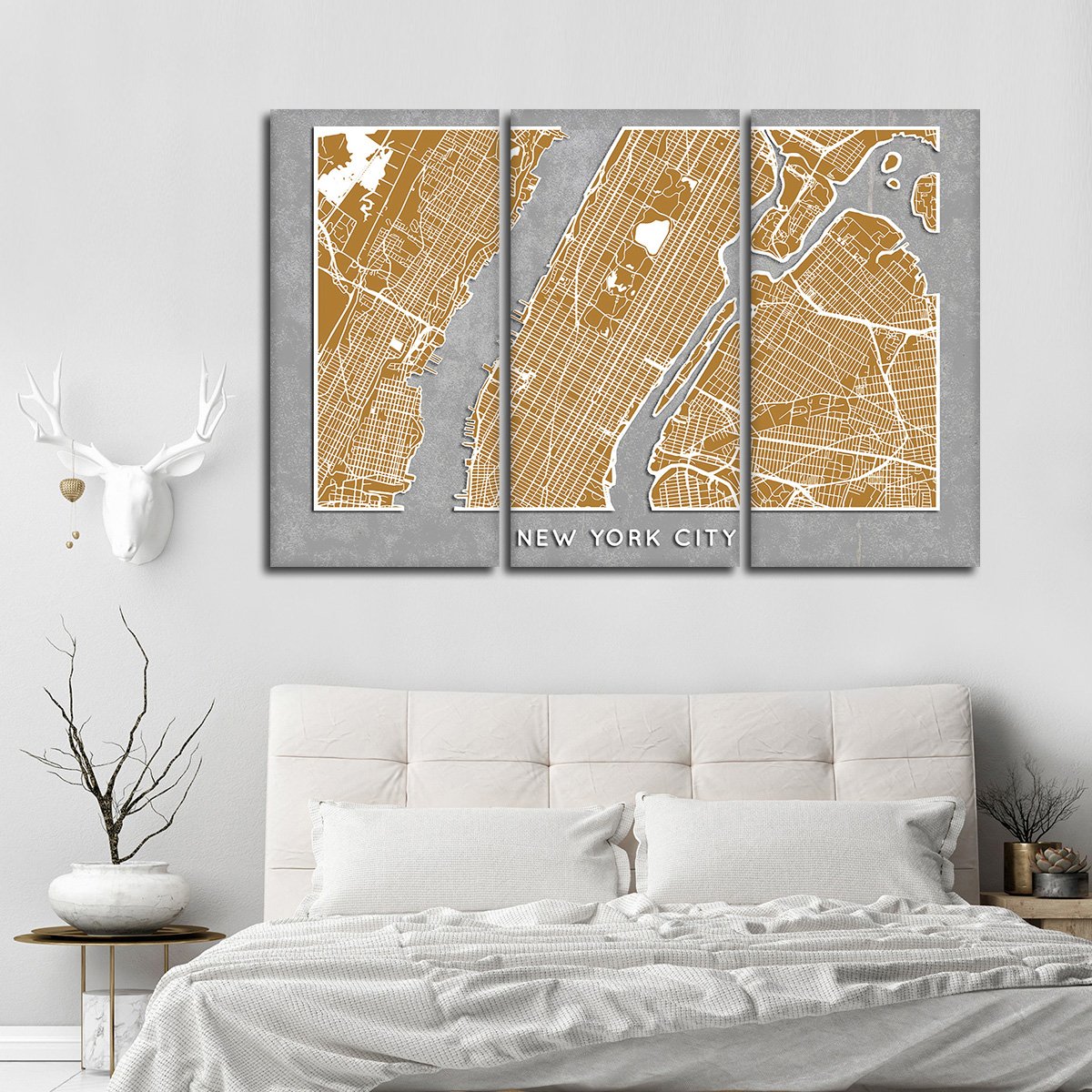 Golden NYC Map Multi Panel Canvas Wall Art