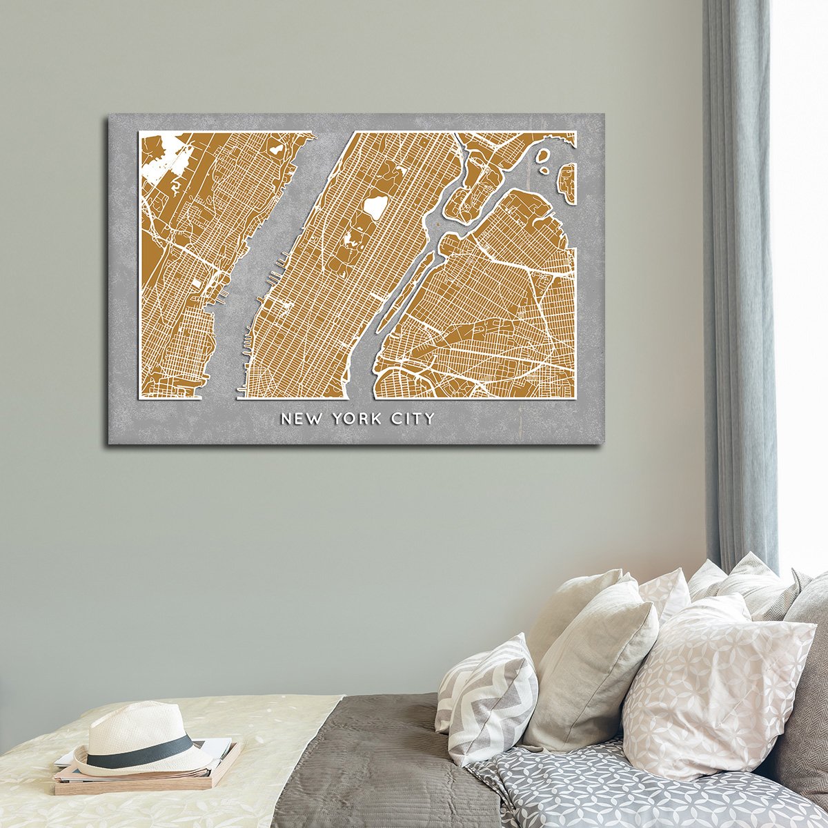 Golden NYC Map Multi Panel Canvas Wall Art