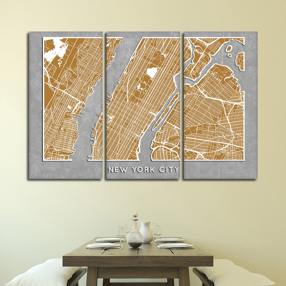 Golden NYC Map Multi Panel Canvas Wall Art