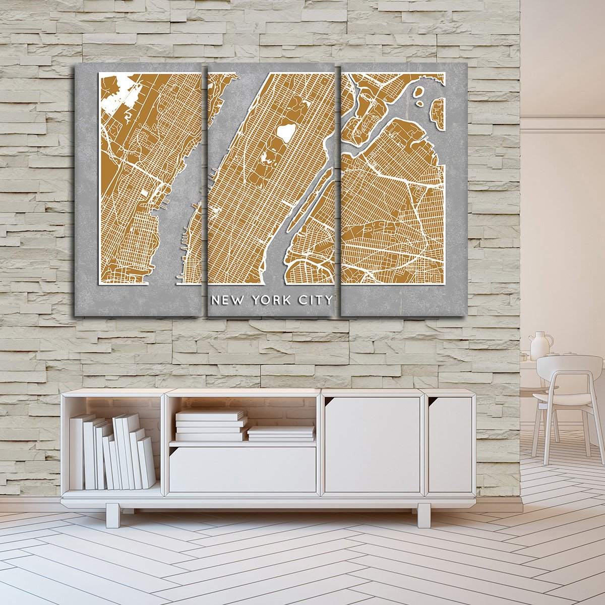 Golden NYC Map Multi Panel Canvas Wall Art