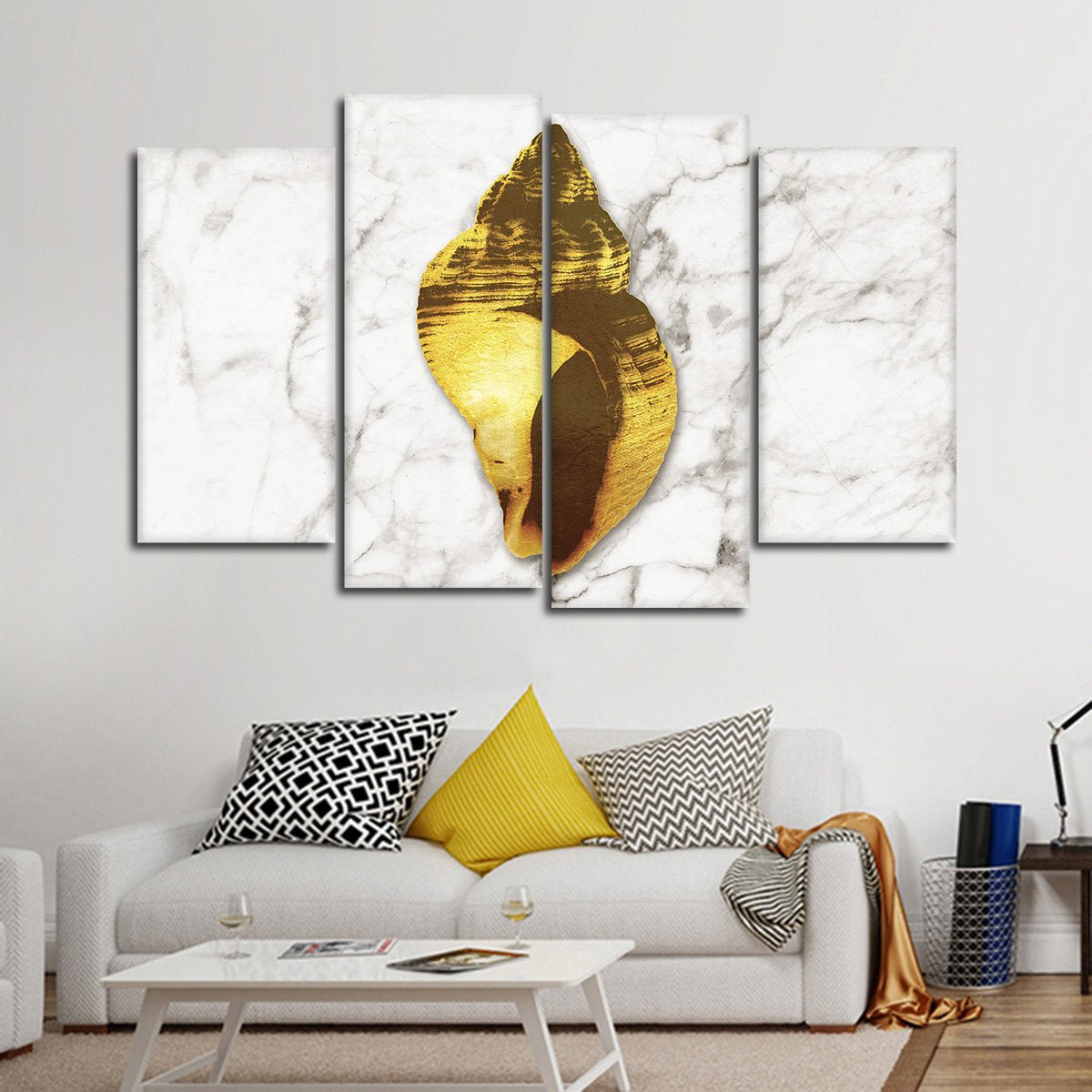 Golden Shell Multi Panel Canvas Wall Art