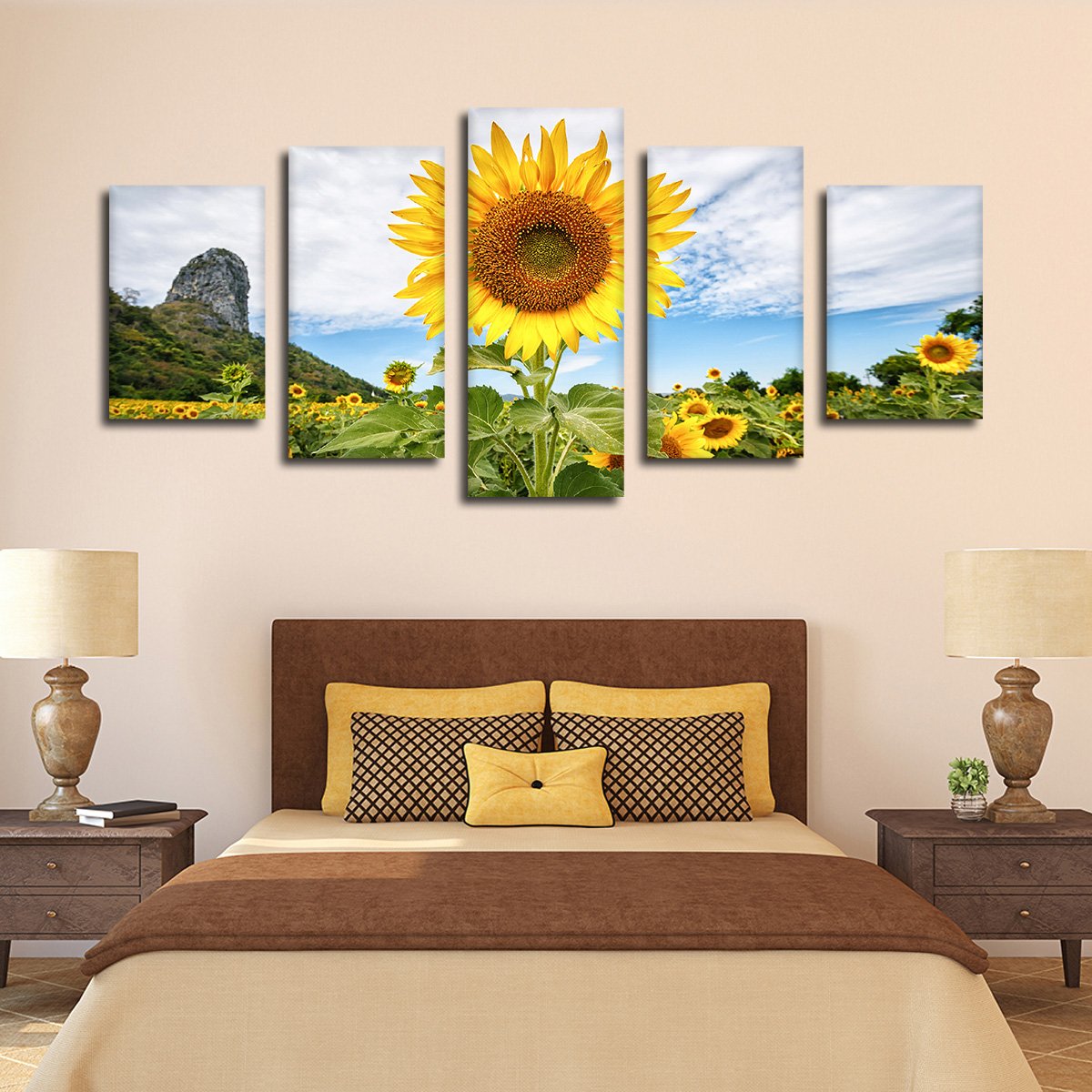 Golden Sunflower Multi Panel Canvas Wall Art