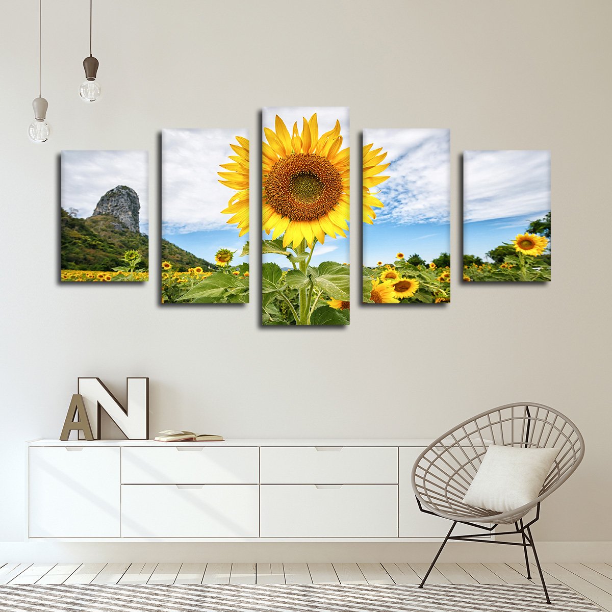 Golden Sunflower Multi Panel Canvas Wall Art