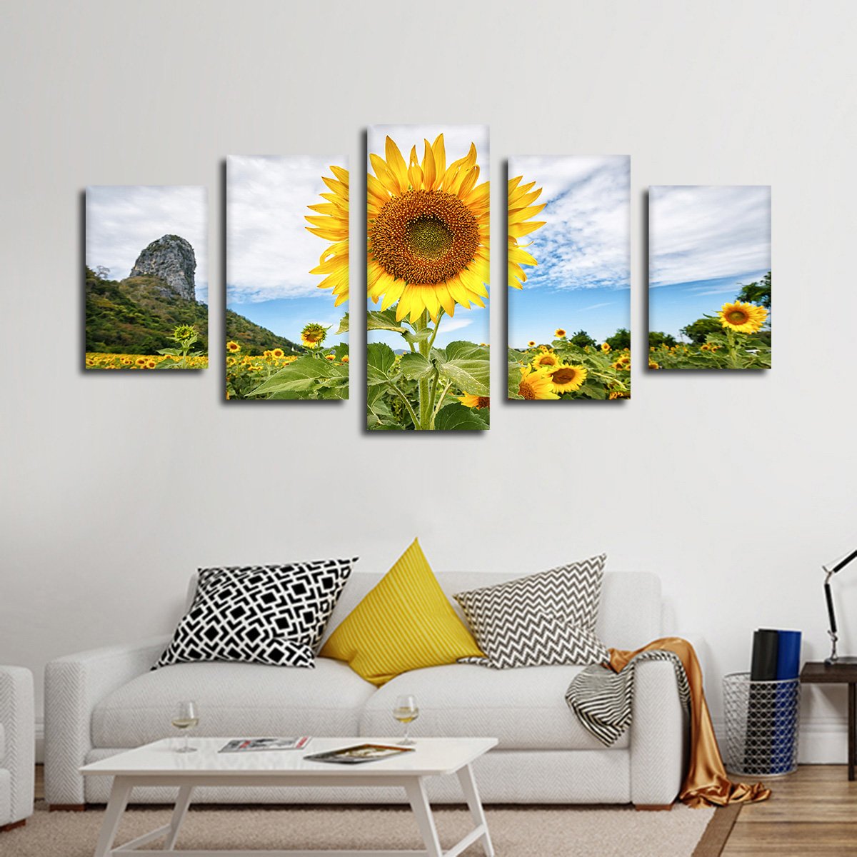 Golden Sunflower Multi Panel Canvas Wall Art