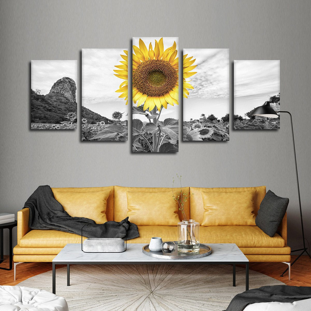 Golden Sunflower Pop Multi Panel Canvas Wall Art