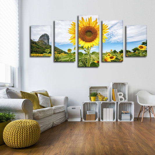 Golden Sunflower Multi Panel Canvas Wall Art