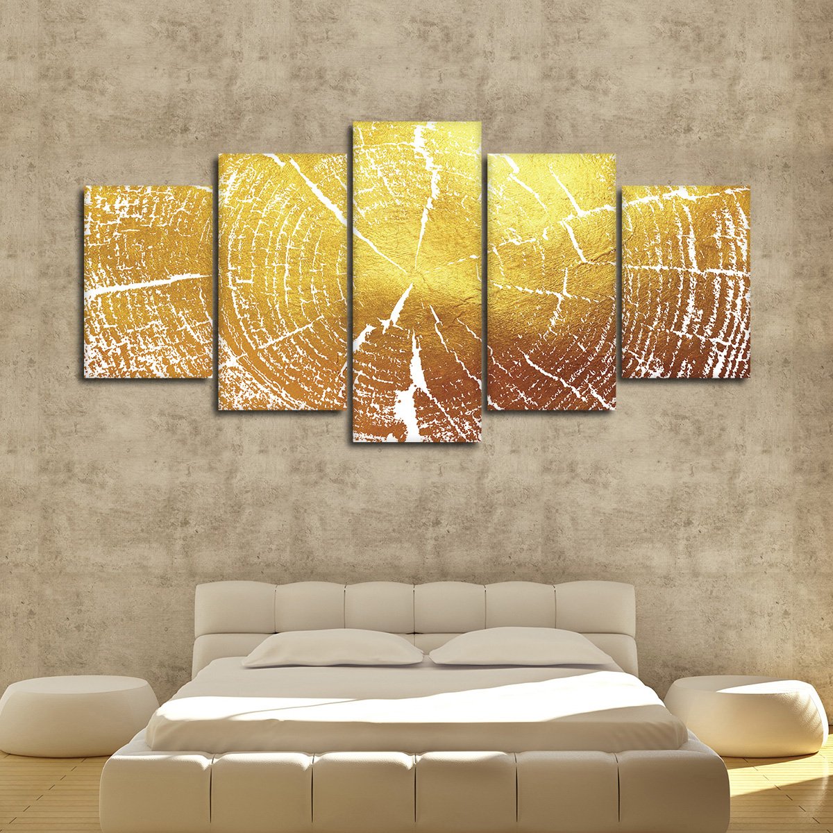 Golden Tree Rings Multi Panel Canvas Wall Art