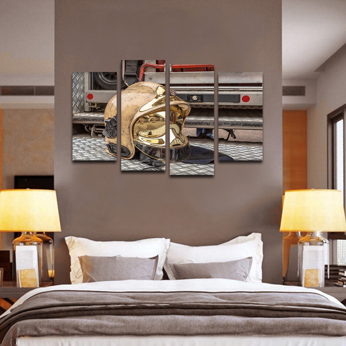 Golden Fire Helmet Multi Panel Canvas Wall Art