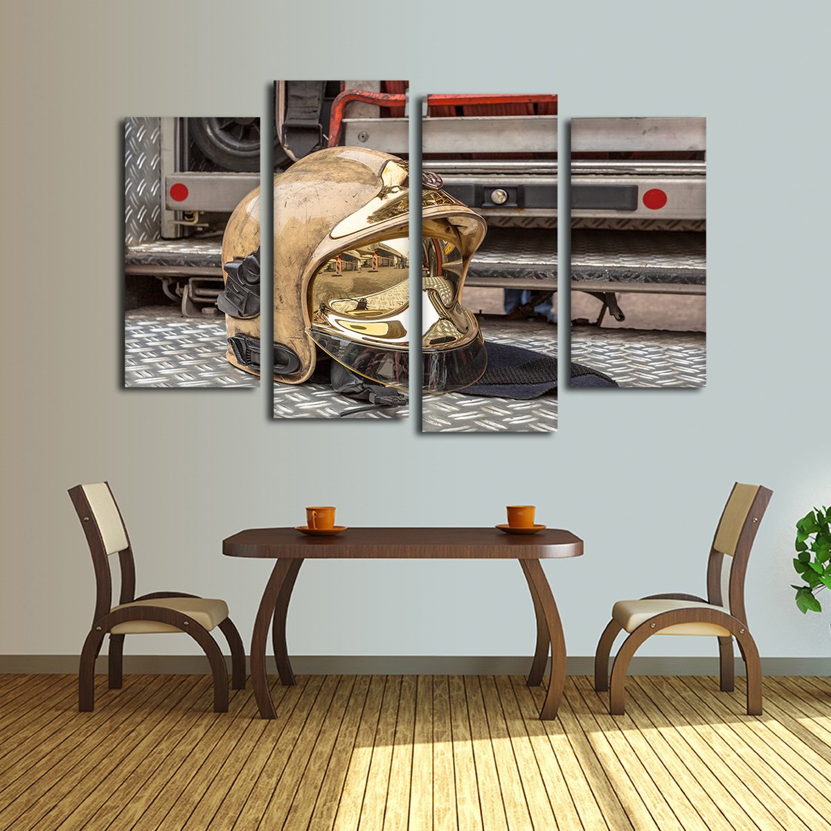 Golden Fire Helmet Multi Panel Canvas Wall Art