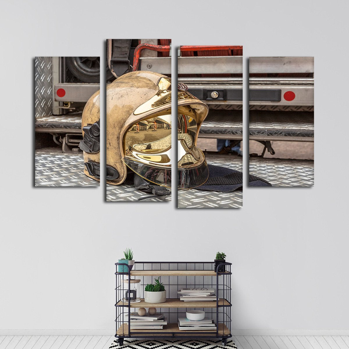 Golden Fire Helmet Multi Panel Canvas Wall Art