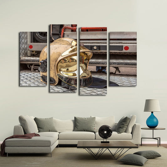 Golden Fire Helmet Multi Panel Canvas Wall Art