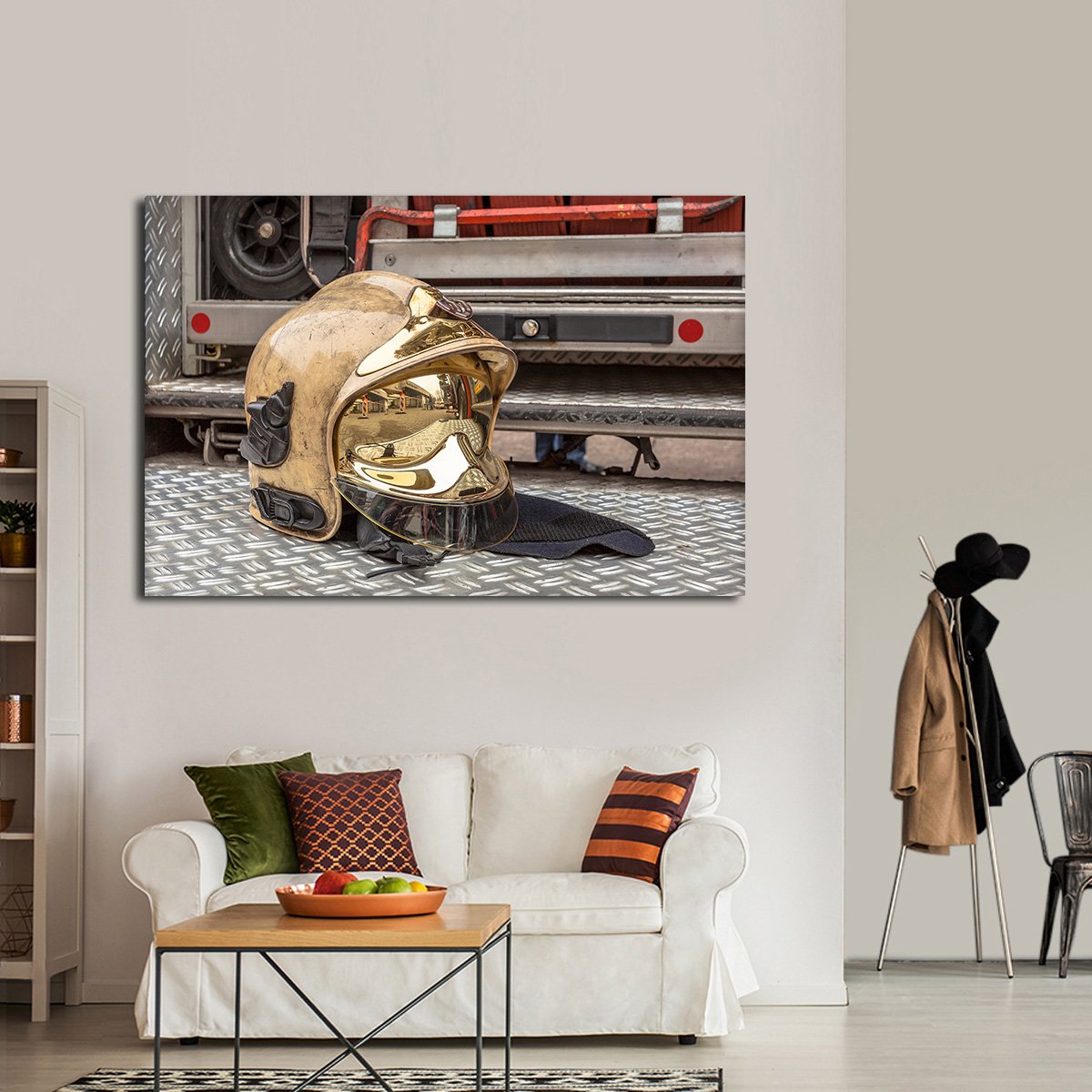 Golden Fire Helmet Multi Panel Canvas Wall Art