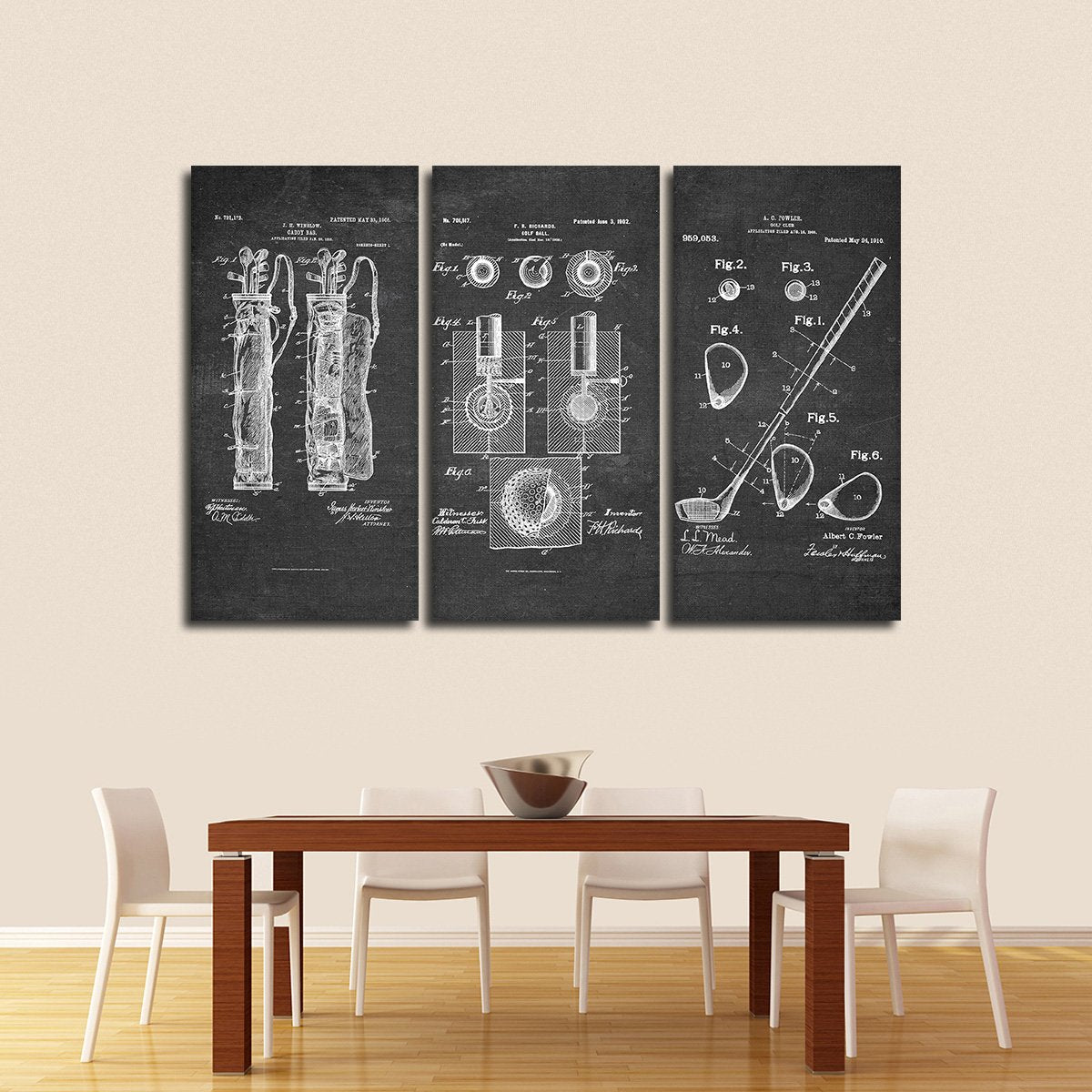 Golf Patent Compilation BW Multi Panel Canvas Wall Art