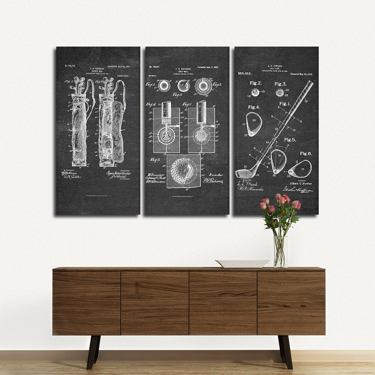 Golf Patent Compilation BW Multi Panel Canvas Wall Art