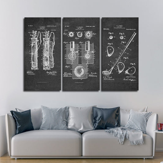 Golf Patent Compilation BW Multi Panel Canvas Wall Art
