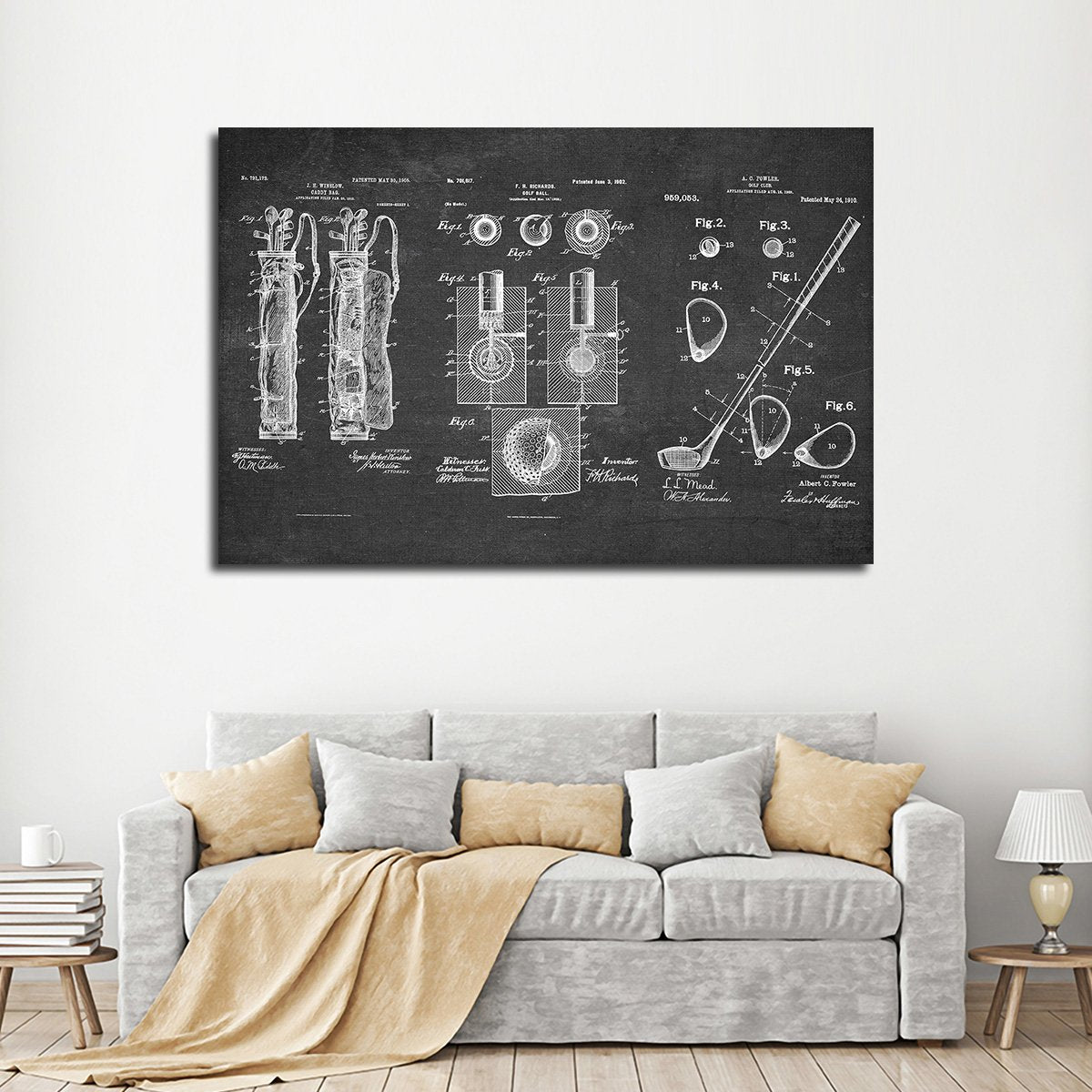 Golf Patent Compilation BW Multi Panel Canvas Wall Art