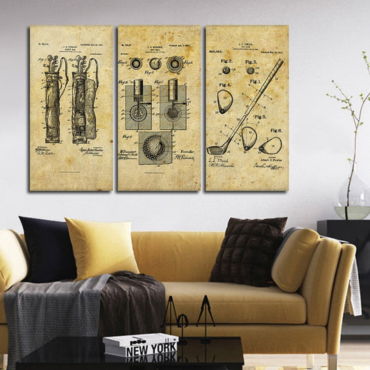 Golf Patent Compilation Multi Panel Canvas Wall Art
