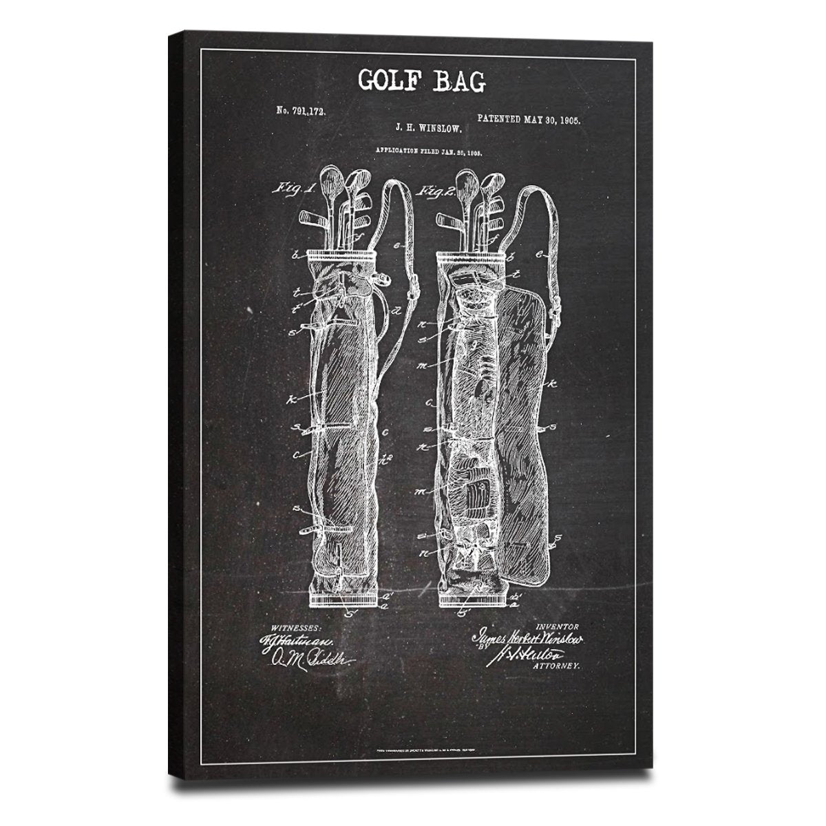 Golf Bag Patent BW Canvas Wall Art