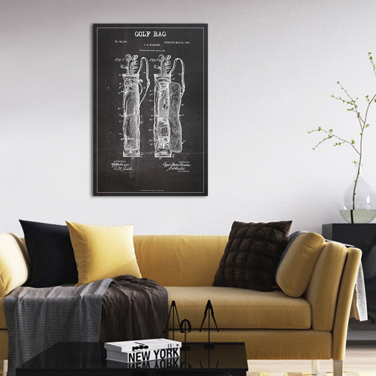 Golf Bag Patent BW Canvas Wall Art