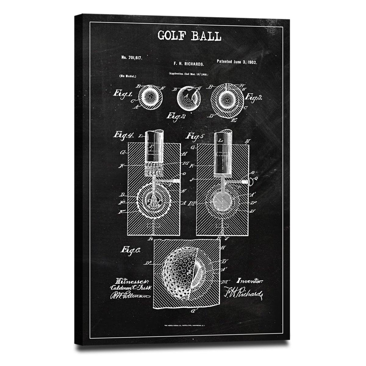 Golf Ball Patent BW Canvas Wall Art