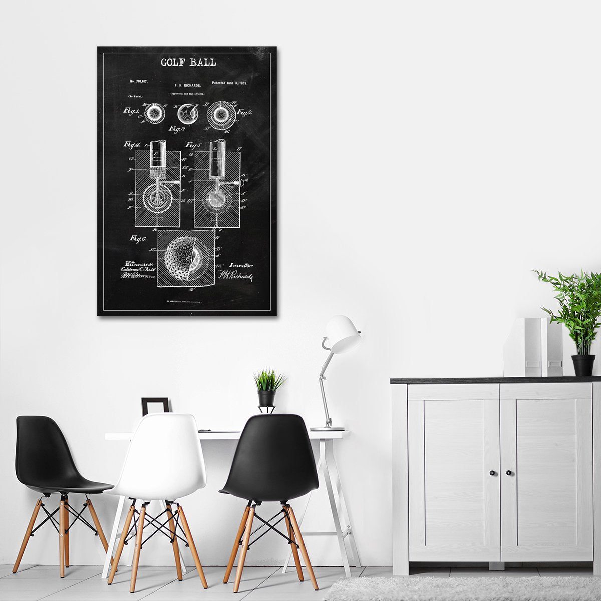 Golf Ball Patent BW Canvas Wall Art