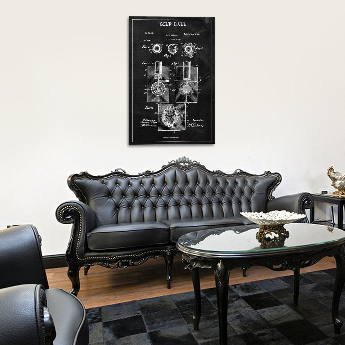 Golf Ball Patent BW Canvas Wall Art