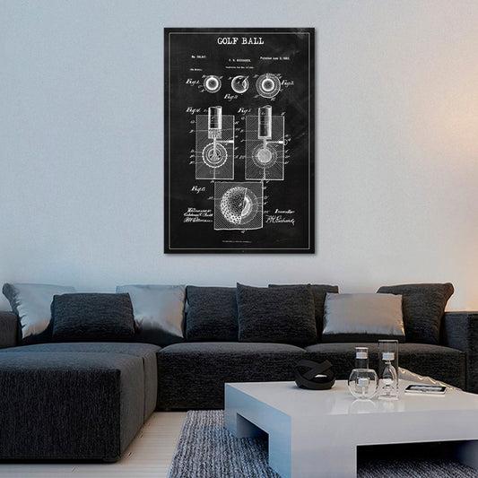 Golf Ball Patent BW Canvas Wall Art