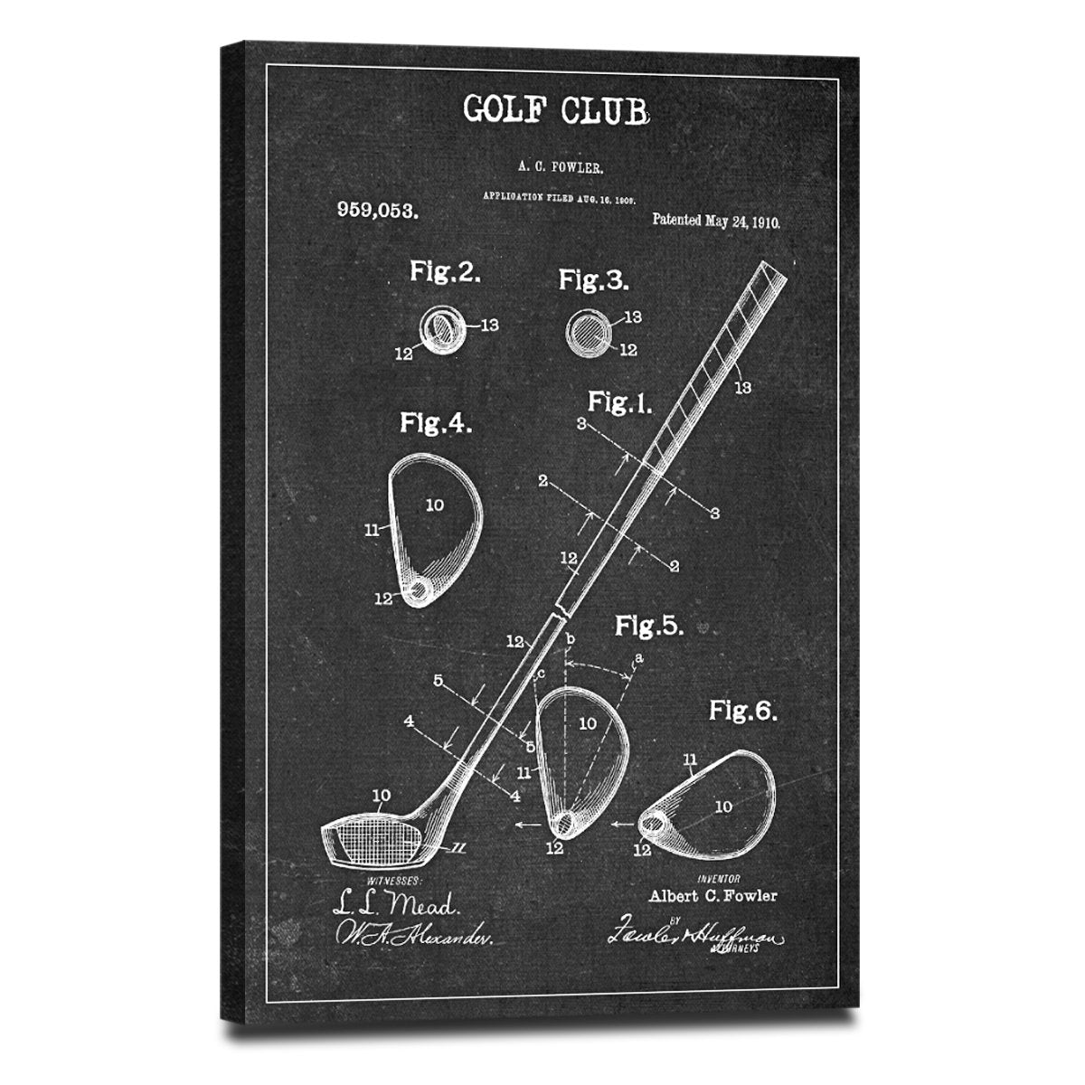 Golf Club Patent BW Canvas Wall Art