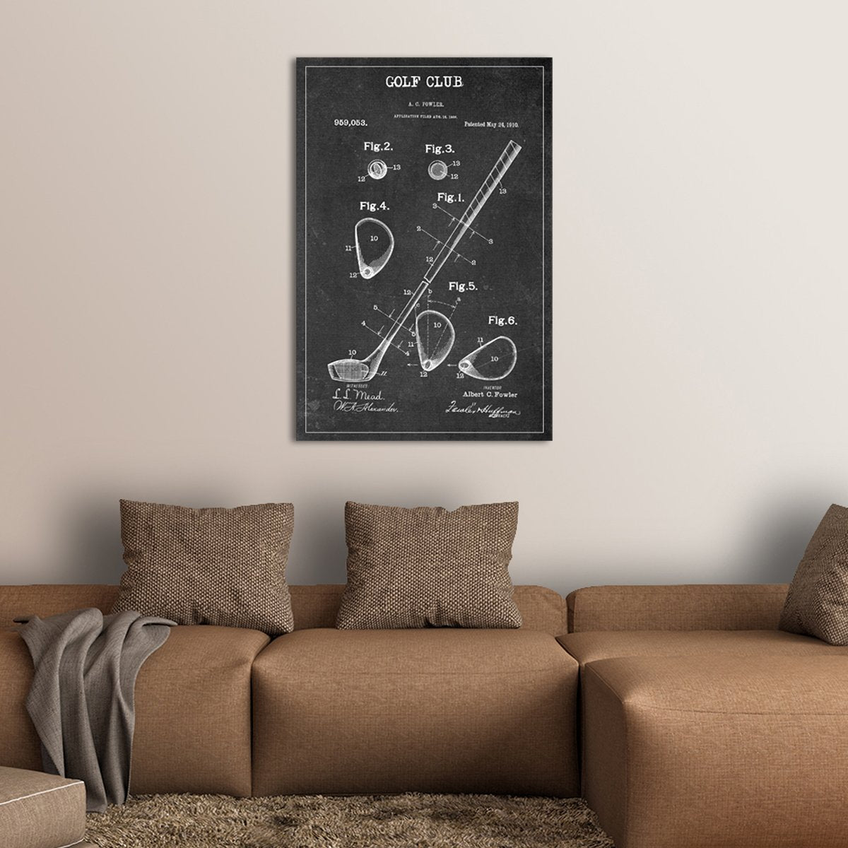 Golf Club Patent BW Canvas Wall Art