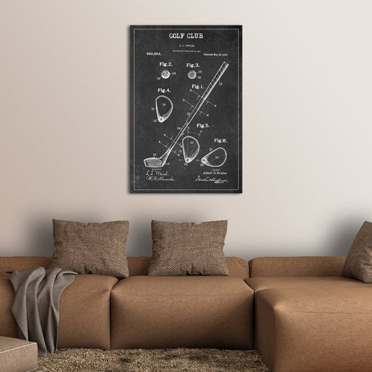 Golf Club Patent BW Canvas Wall Art