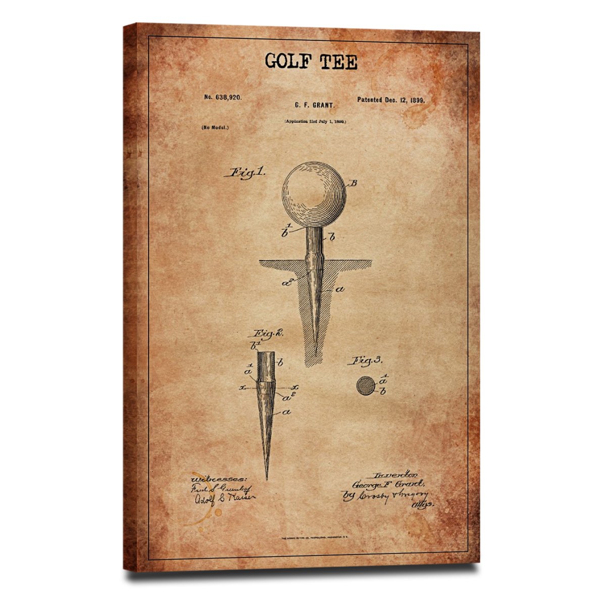 Golf Tee Patent Canvas Wall Art