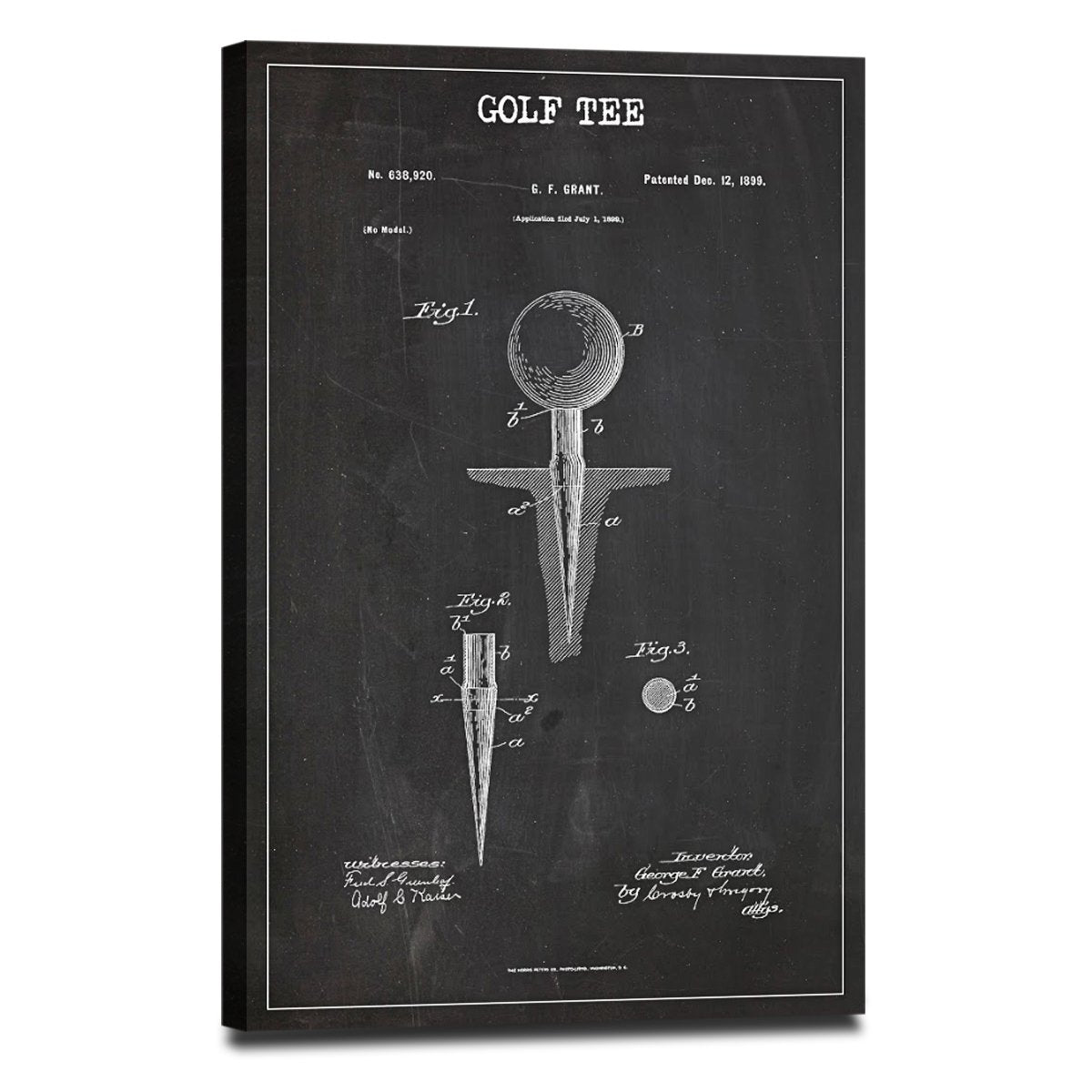 Golf Tee Patent BW Canvas Wall Art