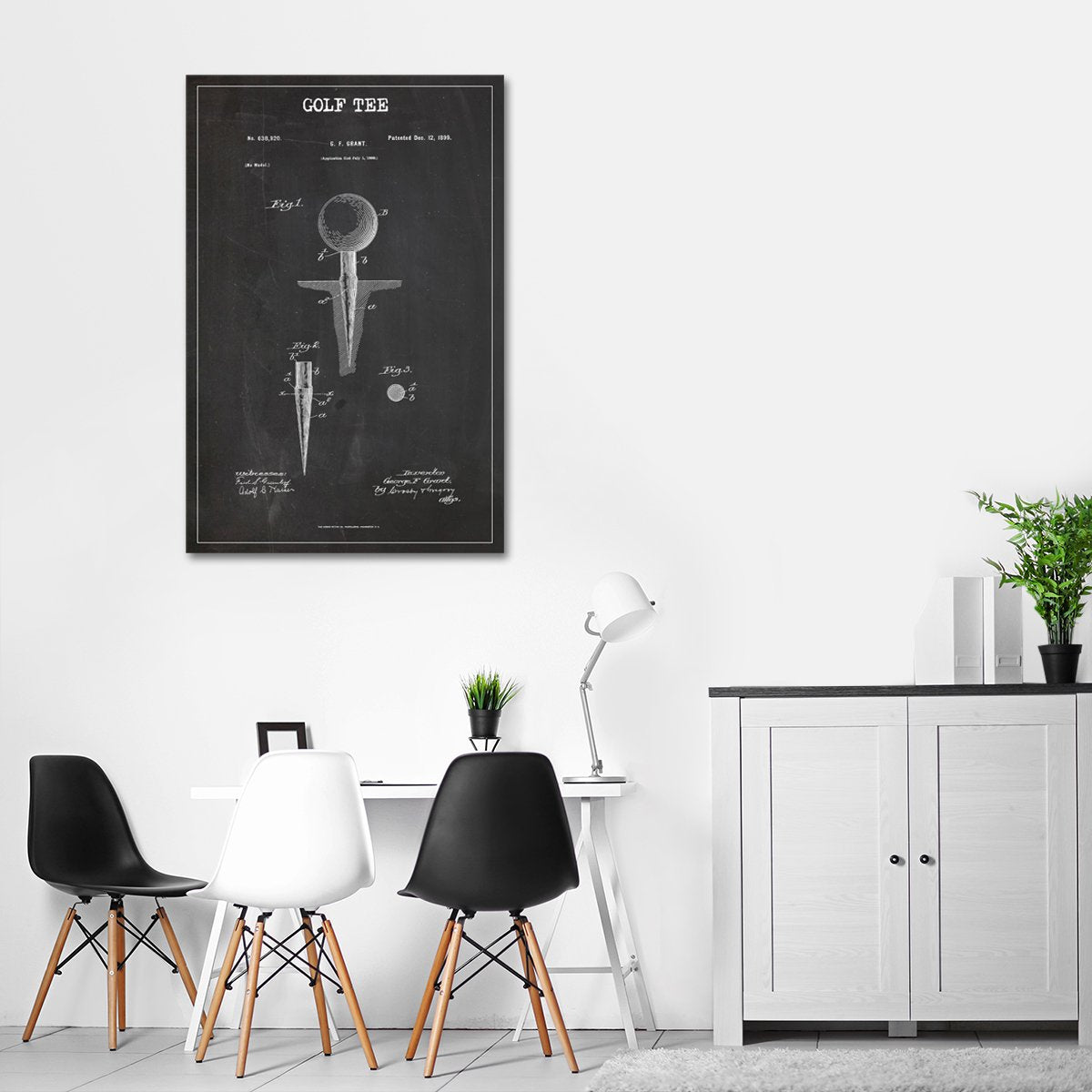 Golf Tee Patent BW Canvas Wall Art