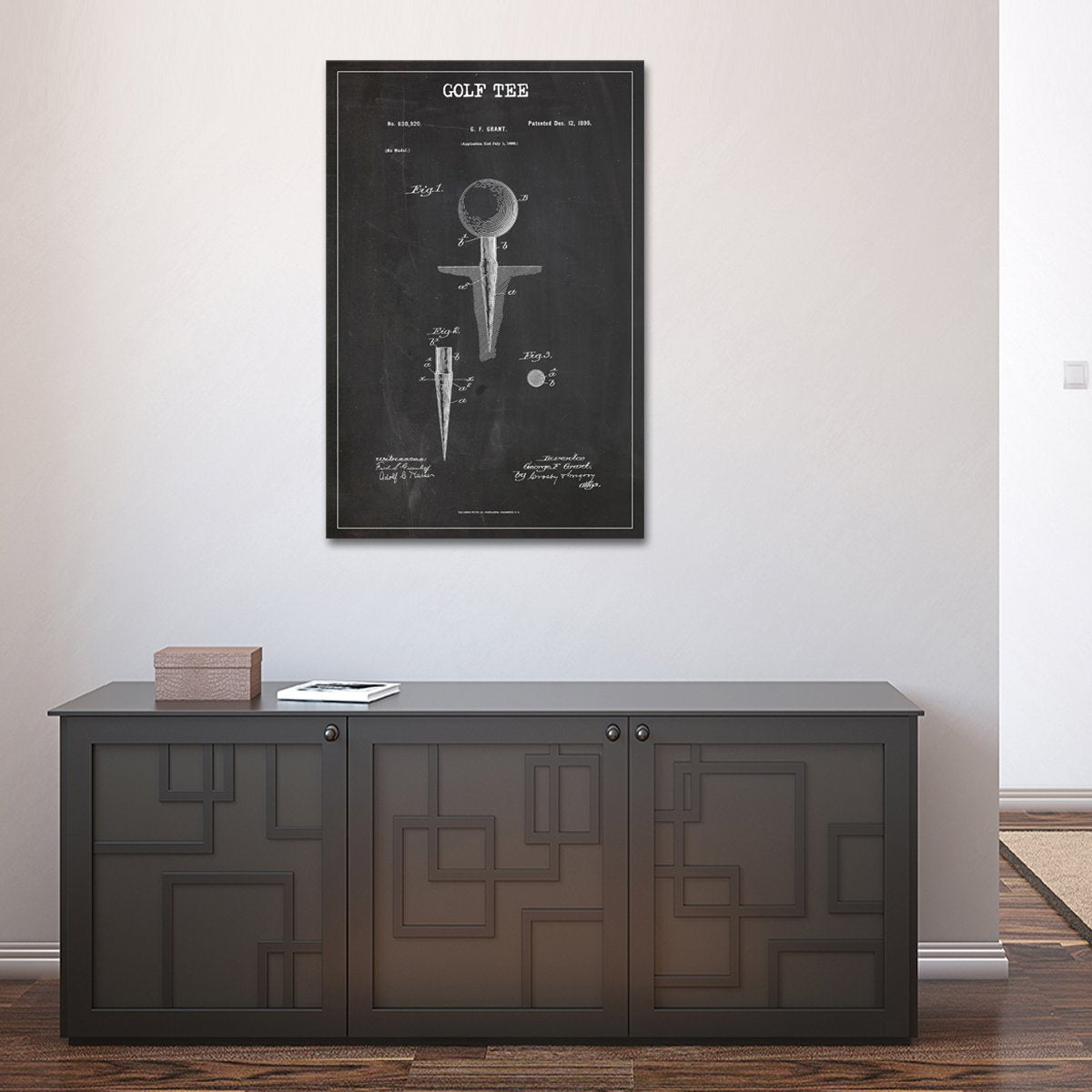 Golf Tee Patent BW Canvas Wall Art