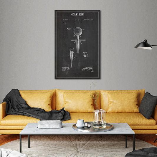 Golf Tee Patent BW Canvas Wall Art