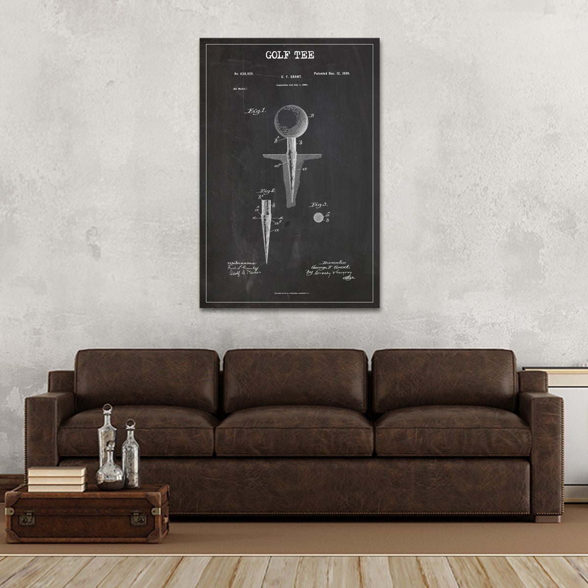 Golf Tee Patent BW Canvas Wall Art