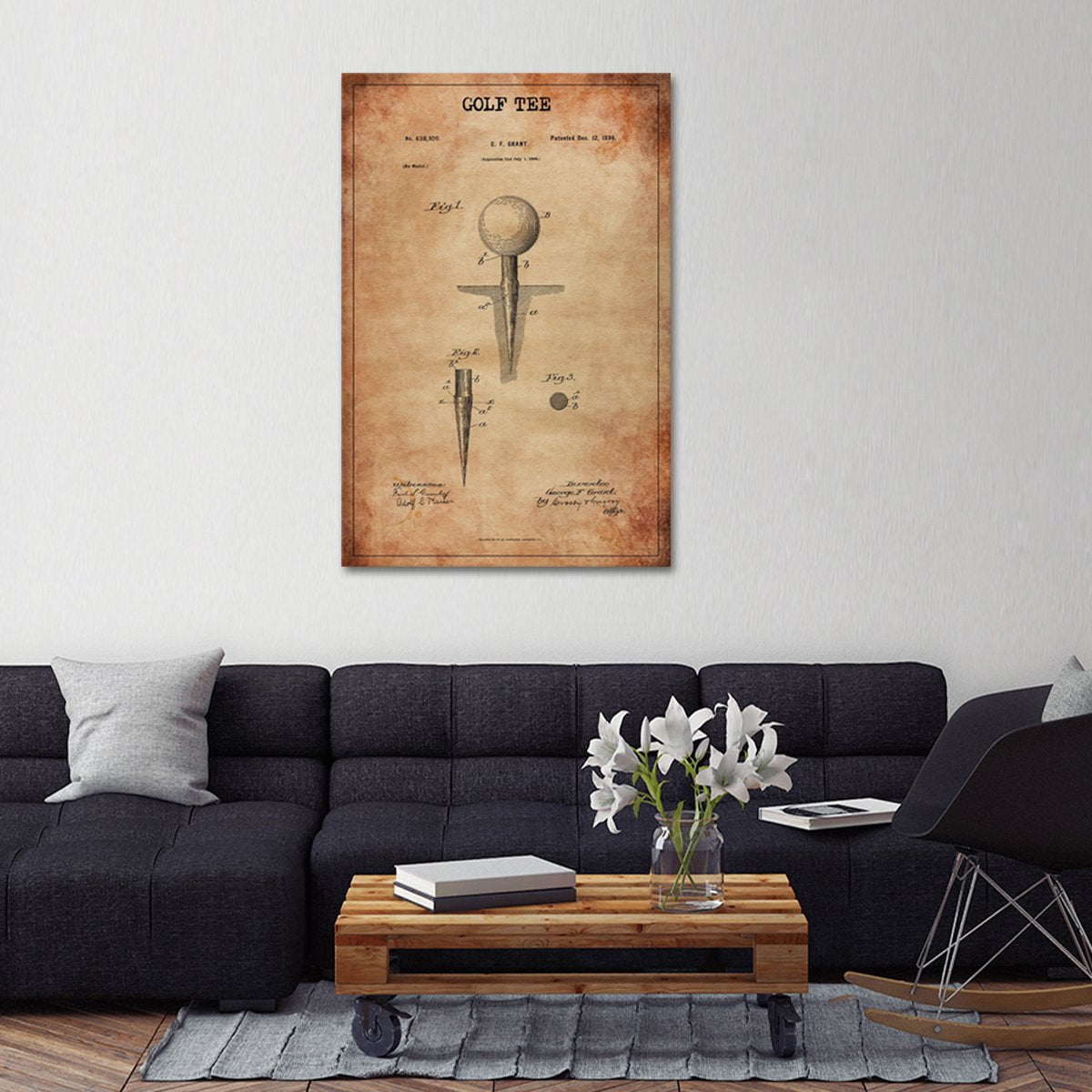 Golf Tee Patent Canvas Wall Art