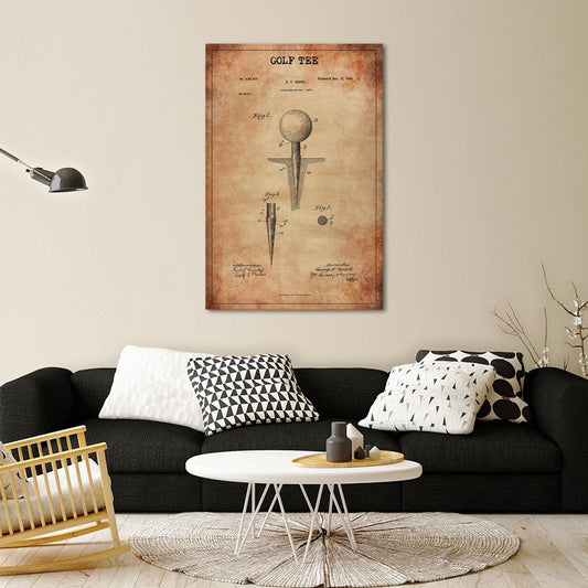Golf Tee Patent Canvas Wall Art