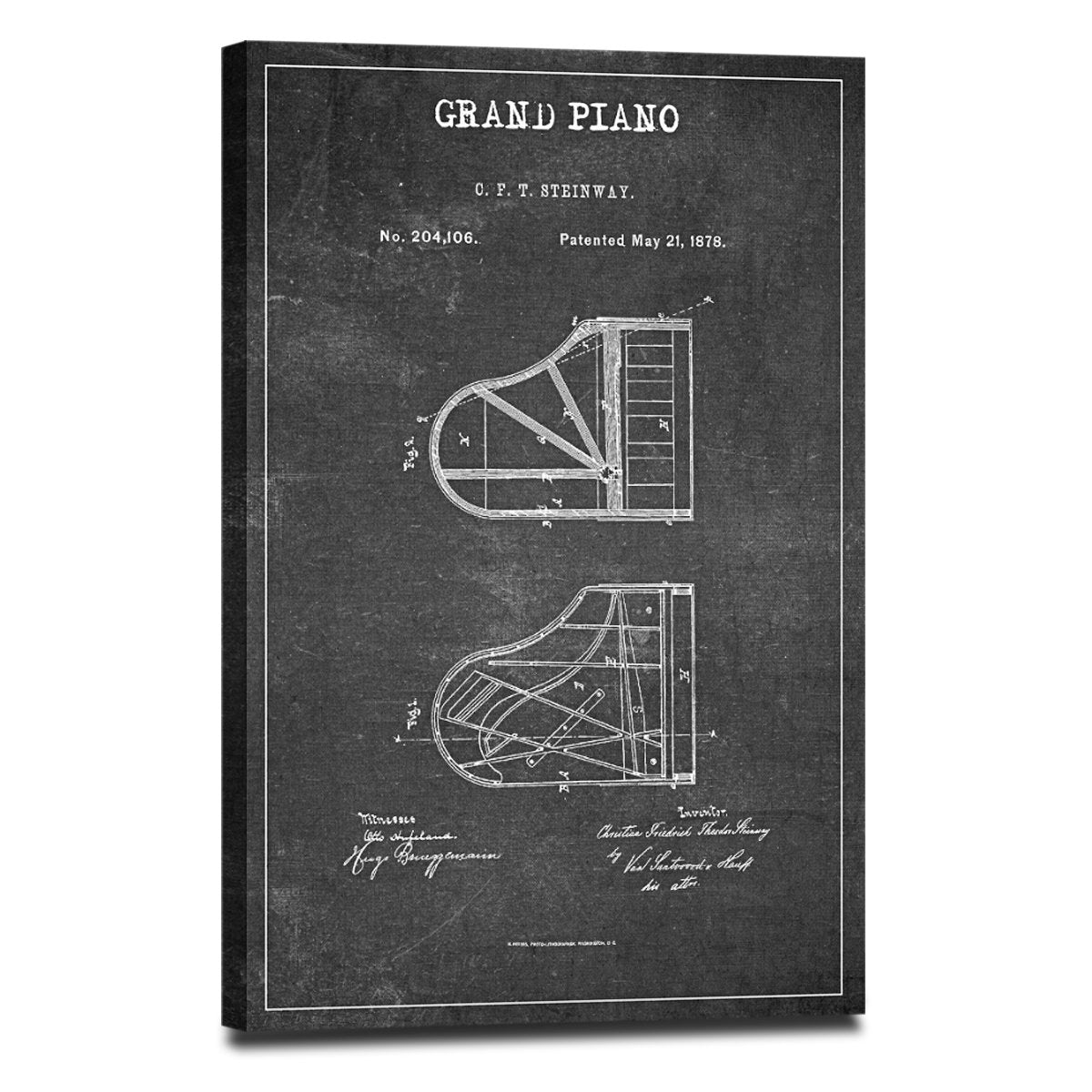 Grand Piano Patent BW Canvas Wall Art