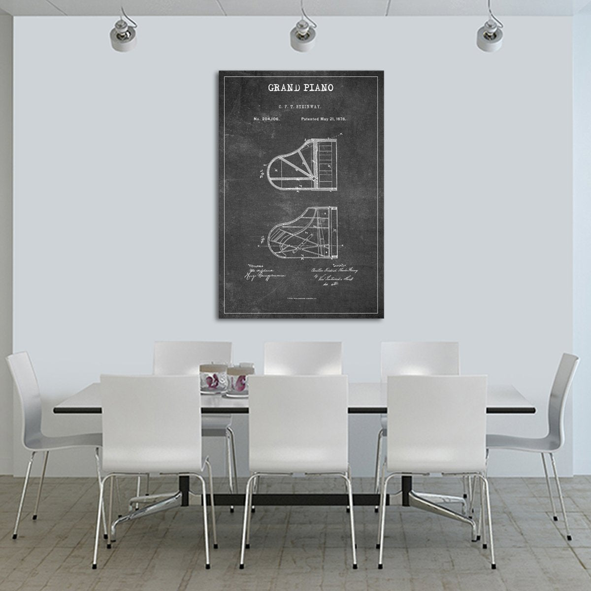 Grand Piano Patent BW Canvas Wall Art