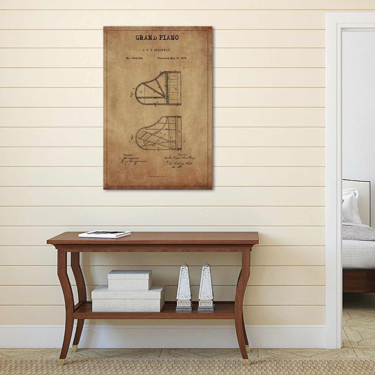 Grand Piano Patent Canvas Wall Art