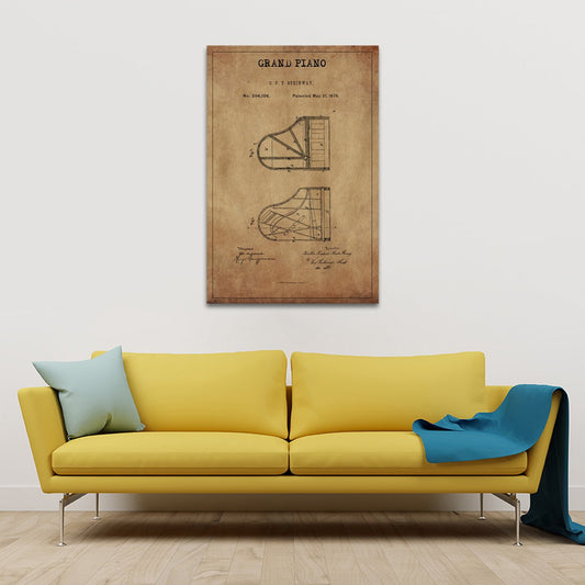 Grand Piano Patent Canvas Wall Art
