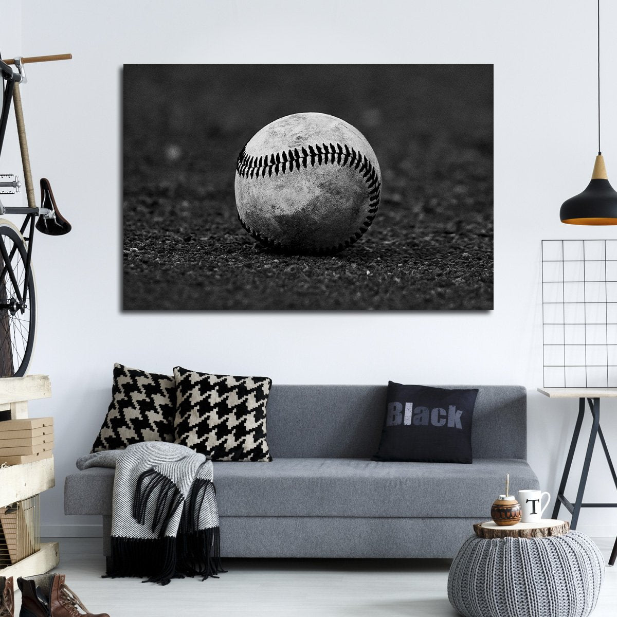 Grayscale Baseball Multi Panel Canvas Wall Art