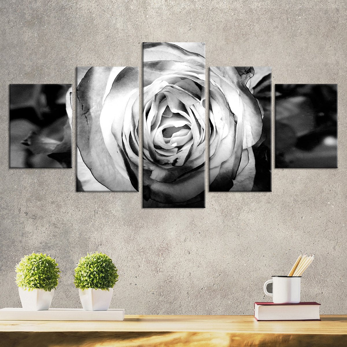 Grayscale Rose Multi Panel Canvas Wall Art