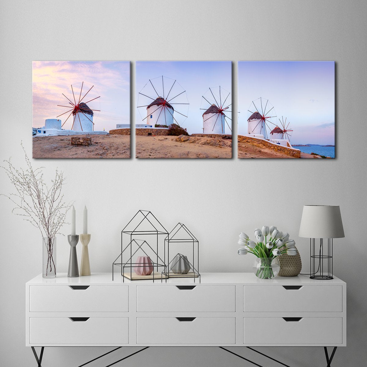 Greek Windmills Multi Panel Canvas Wall Art
