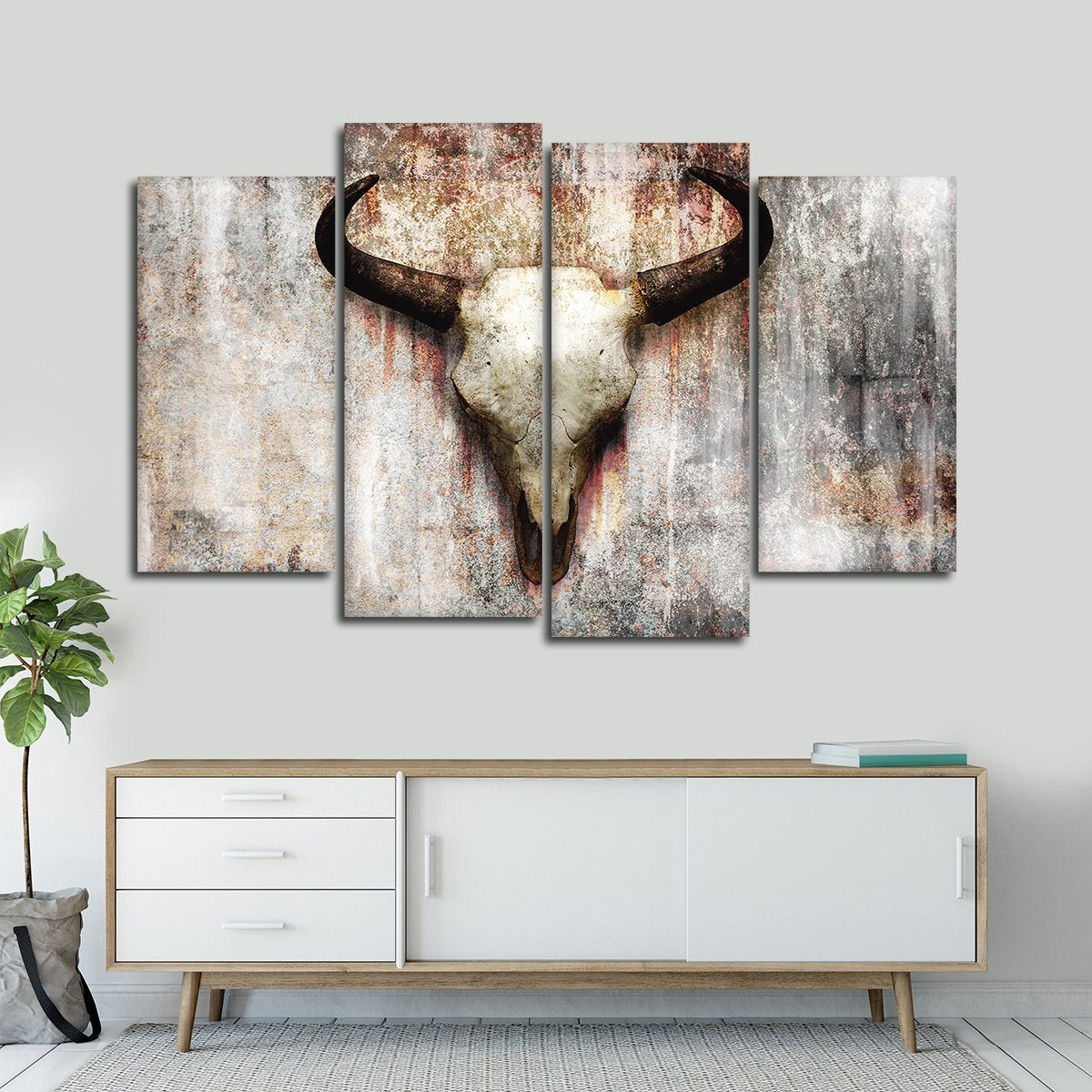 Grunge Bull Skull Multi Panel Canvas Wall Art