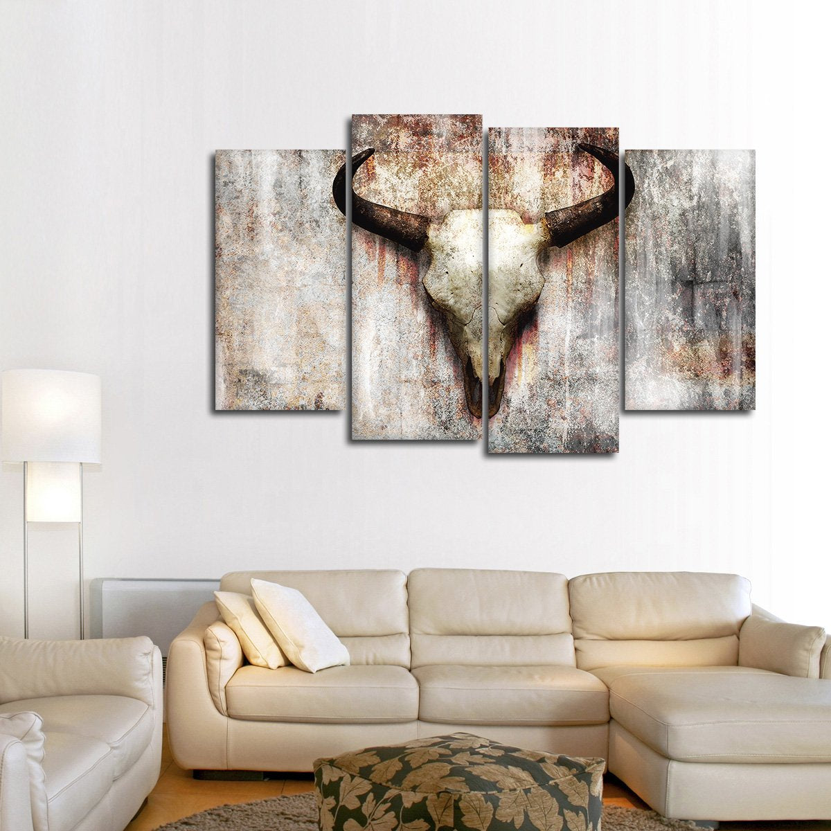 Grunge Bull Skull Multi Panel Canvas Wall Art