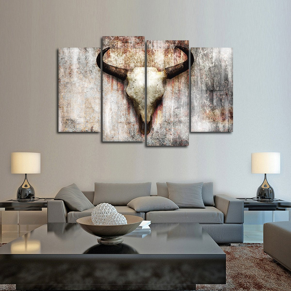 Grunge Bull Skull Multi Panel Canvas Wall Art