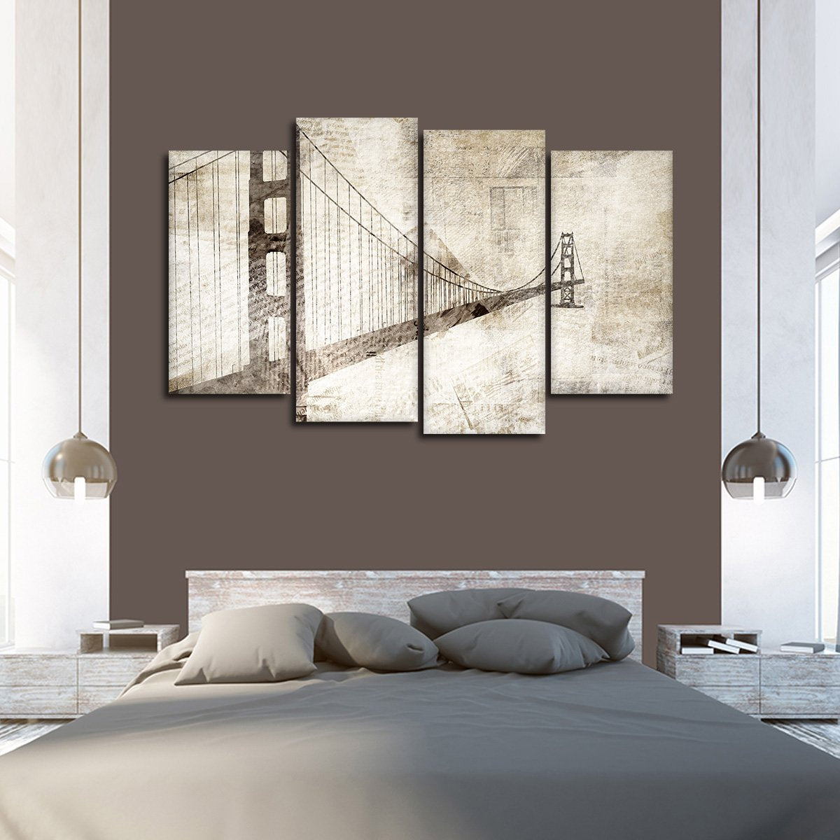 Grunge Golden Gate Bridge Multi Panel Canvas Wall Art